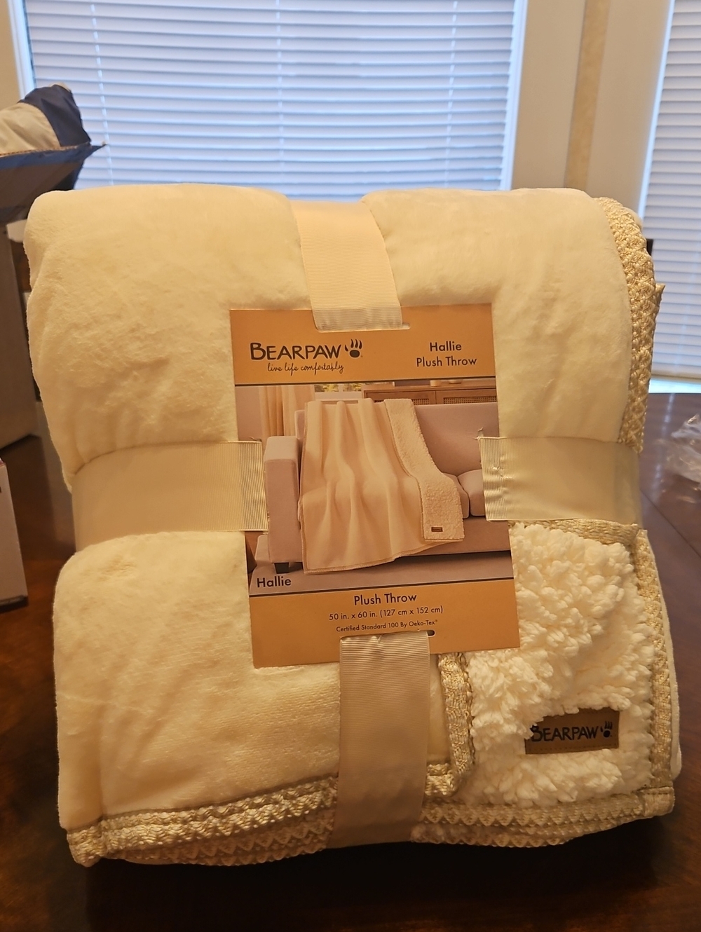 BearPaw Hallie Plush Throw Blanket in Cream